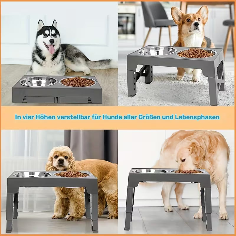 Höhenverstellbare Futterstation für Hunde – stabile Napfstation aus Edelstahl & Kunststoff