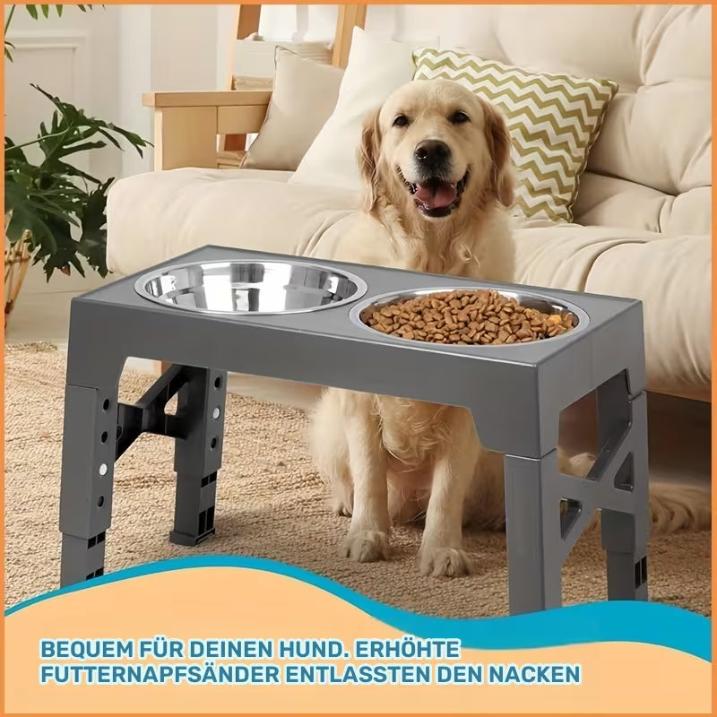 Höhenverstellbare Futterstation für Hunde – stabile Napfstation aus Edelstahl & Kunststoff