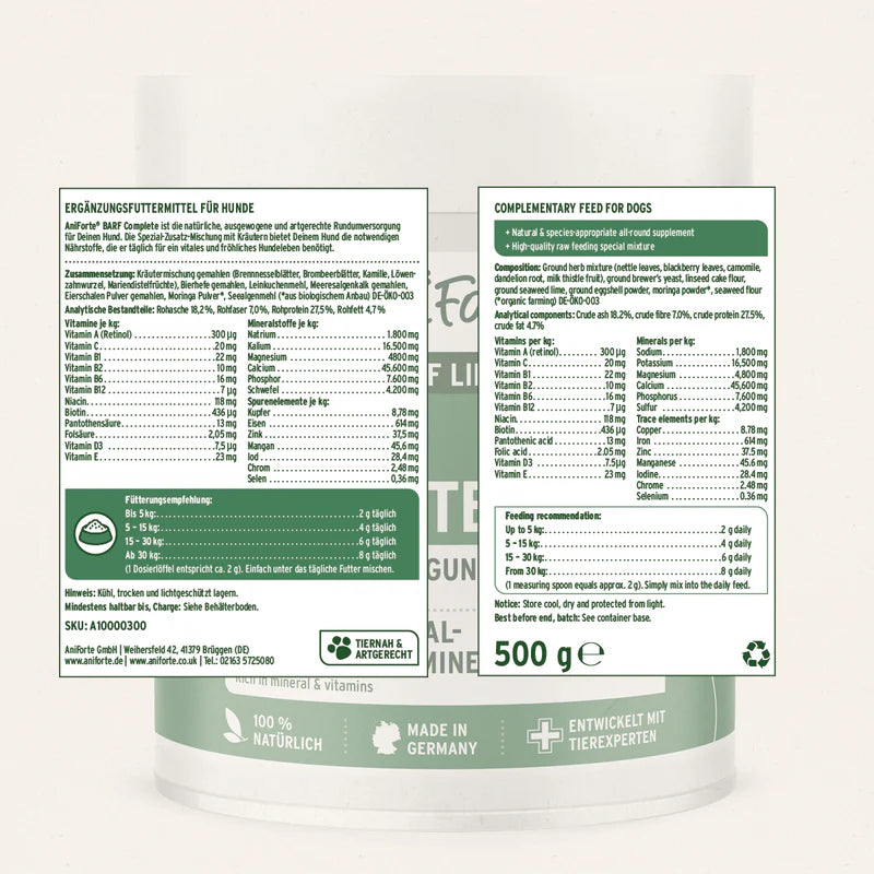 AniForte® BARF Complete – Natürliches BARF Zusatz Pulver für Hunde (250 g / 500 g / 1 kg)