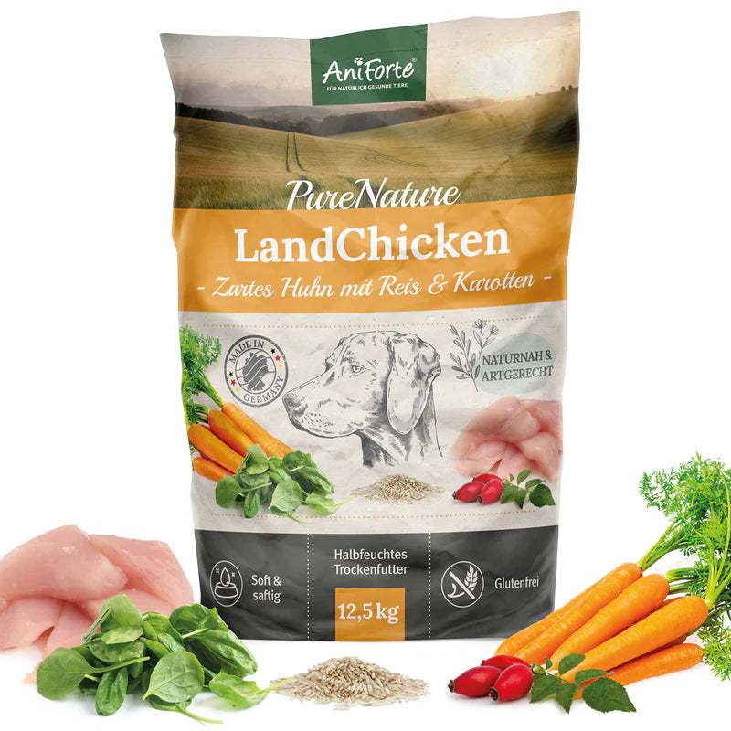 AniForte® Trockenfutter „LandChicken – Zartes Huhn mit Reis“ für große Hunde (2 kg / 12,5 kg)