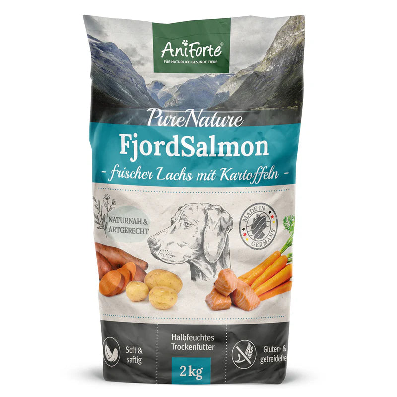 AniForte® Trockenfutter „FjordSalmon – Frischer Lachs mit Kartoffeln“ für große Hunde (2 kg / 12,5 kg)