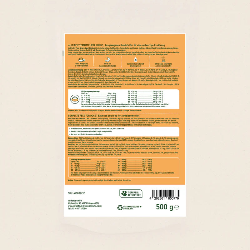 AniForte® Trockenfutter „LandChicken – Zartes Huhn mit Reis“ für große Hunde (2 kg / 12,5 kg)
