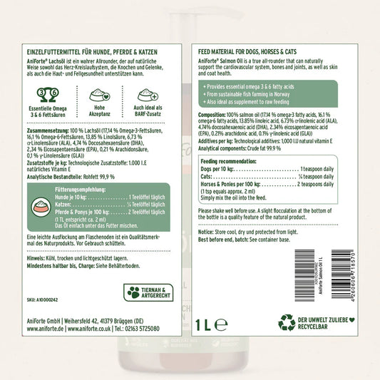 AniForte® Lachsöl – natürliche Omega-3-Quelle für Fell, Haut & Immunsystem | in 4 Größen